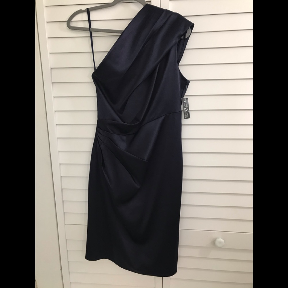 One Shoulder Alex Satin Navy Cocktail dress size 6